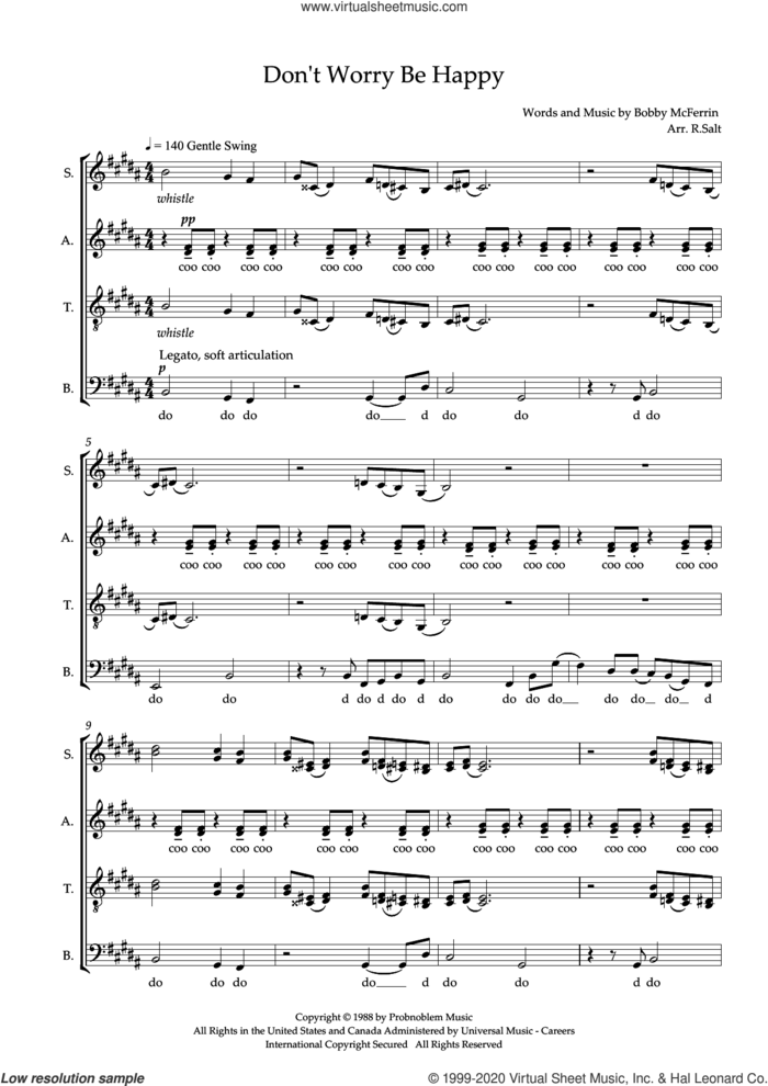 Don't Worry, Be Happy (arr. Richard Salt) sheet music for choir (SSAATTBB) by Bobby McFerrin and Richard Salt, intermediate skill level