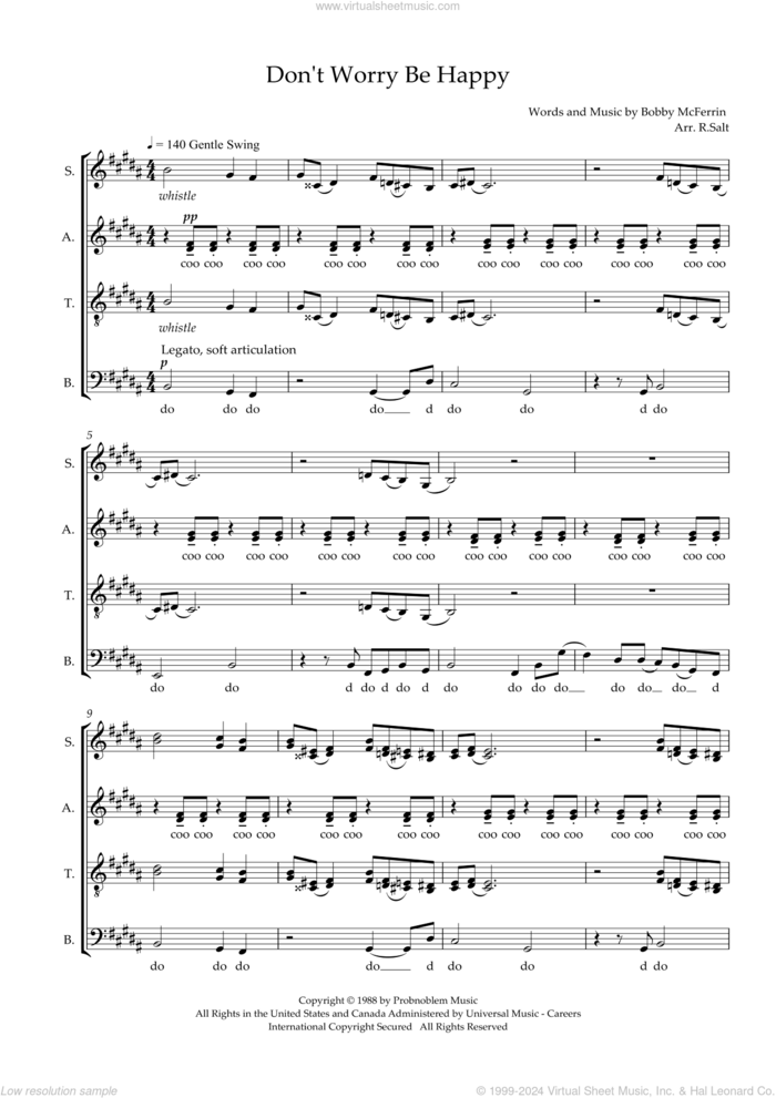 Don't Worry, Be Happy (arr. Richard Salt) sheet music for choir (SSAATTBB) by Bobby McFerrin and Richard Salt, intermediate skill level