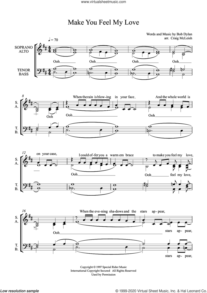 Make You Feel My Love (arr. Craig McLeish) sheet music for choir (SSATBB) by Bob Dylan and Craig McLeish, intermediate skill level