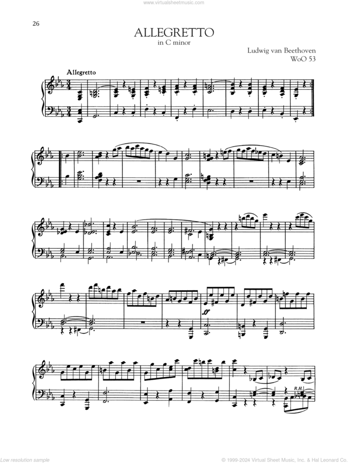 Allegretto, WoO 53 sheet music for piano solo by Ludwig van Beethoven, classical score, intermediate skill level