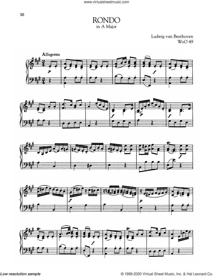 Rondo, WoO 49 sheet music for piano solo by Ludwig van Beethoven, classical score, intermediate skill level