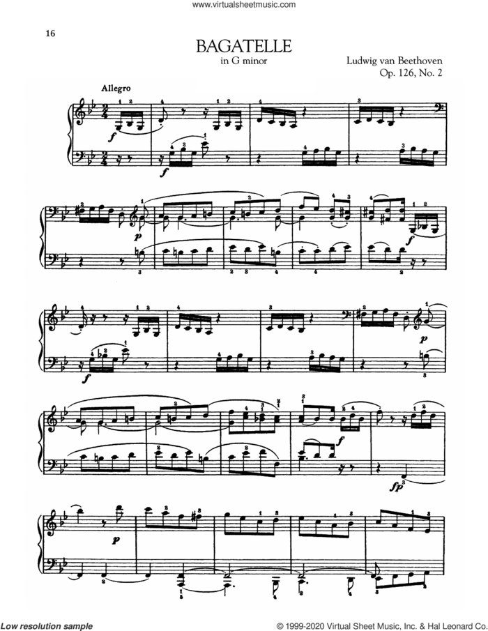 Bagatelle In G Minor, Op. 126, No. 2 sheet music for piano solo by Ludwig van Beethoven, classical score, intermediate skill level