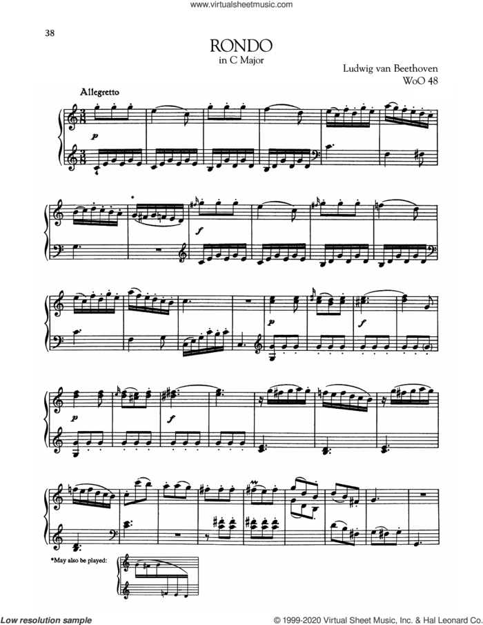 Rondo, WoO 48 sheet music for piano solo by Ludwig van Beethoven, classical score, intermediate skill level