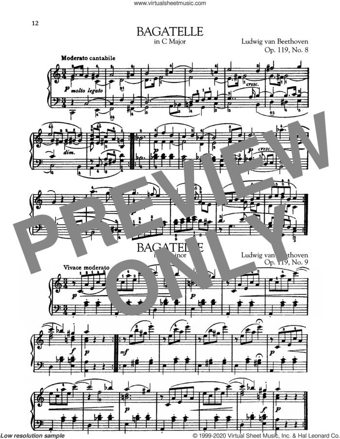 Bagatelle In C Major, Op. 119, No. 8 sheet music for piano solo by Ludwig van Beethoven, classical score, intermediate skill level