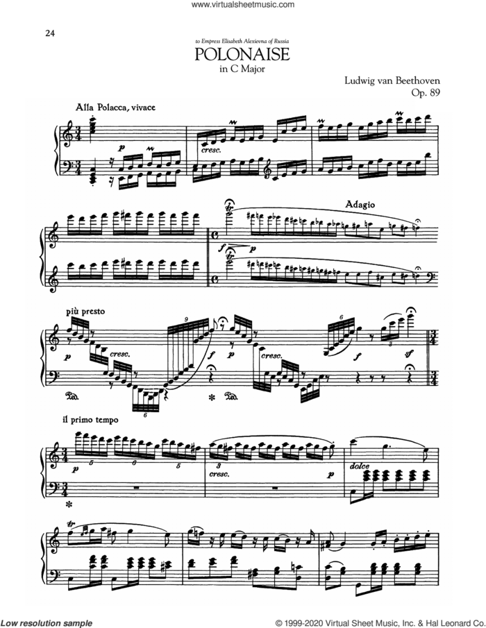 Polonaise, Op. 89 sheet music for piano solo by Ludwig van Beethoven, classical score, intermediate skill level