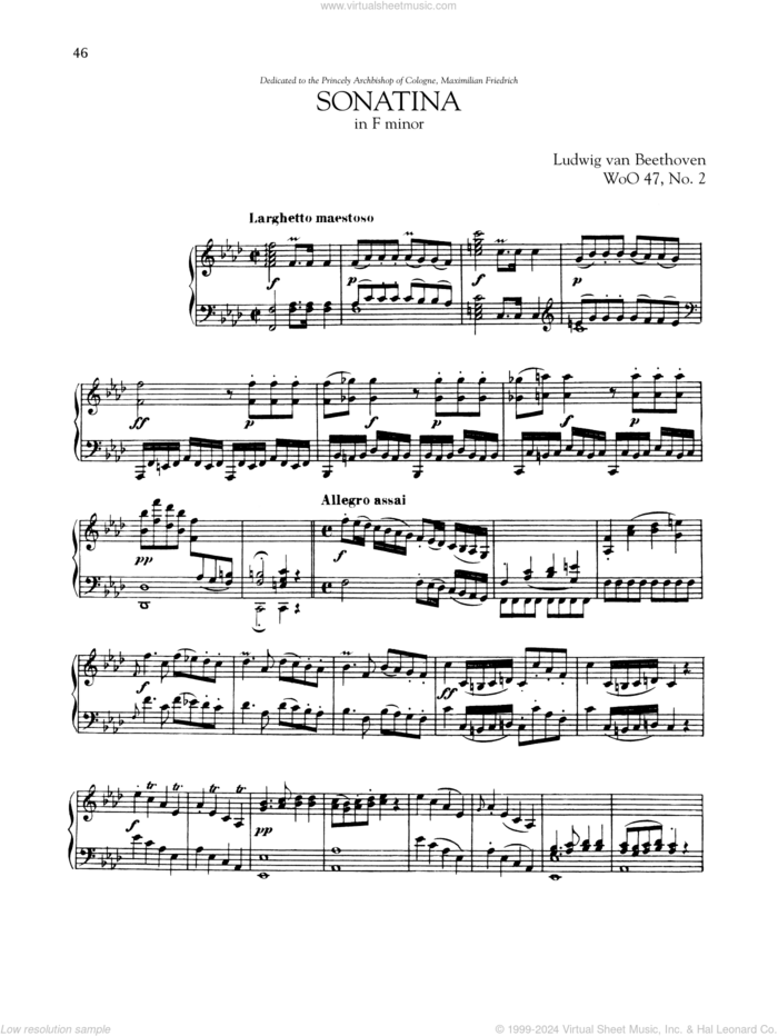 Sonata In F Minor, WoO 47, No. 2 sheet music for piano solo by Ludwig van Beethoven, classical score, intermediate skill level