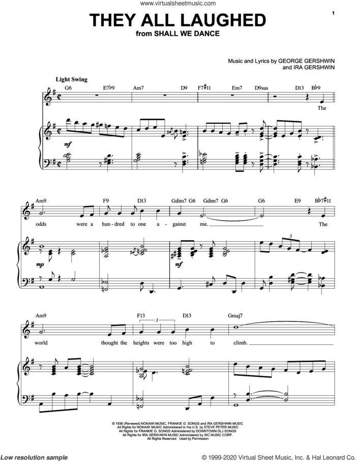 They All Laughed [Jazz version] (arr. Brent Edstrom) sheet music for voice and piano (High Voice) by George Gershwin and Ira Gershwin, intermediate skill level