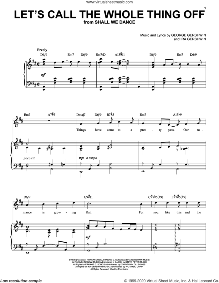 Let's Call The Whole Thing Off [Jazz version] (arr. Brent Edstrom) sheet music for voice and piano (High Voice) by George Gershwin and Ira Gershwin, intermediate skill level