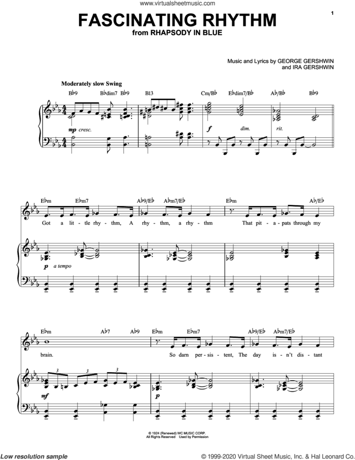 Fascinating Rhythm [Jazz version] (arr. Brent Edstrom) sheet music for voice and piano (High Voice) by George Gershwin and Ira Gershwin, intermediate skill level