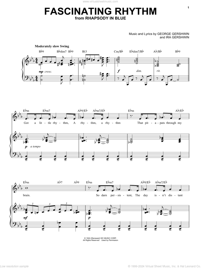 Fascinating Rhythm [Jazz version] (arr. Brent Edstrom) sheet music for voice and piano (High Voice) by George Gershwin and Ira Gershwin, intermediate skill level