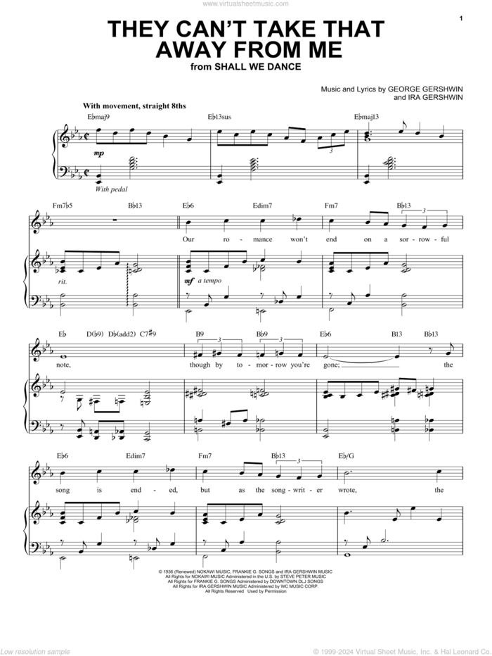 They Can't Take That Away From Me [Jazz version] (arr. Brent Edstrom) sheet music for voice and piano (High Voice) by George Gershwin and Ira Gershwin, intermediate skill level