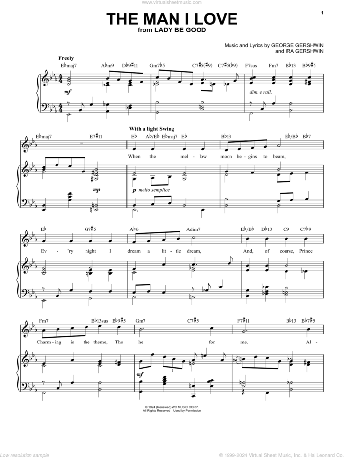 The Man I Love [Jazz version] (arr. Brent Edstrom) sheet music for voice and piano (High Voice) by George Gershwin and Ira Gershwin, intermediate skill level