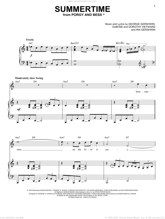Summertime [Jazz version] (arr. Brent Edstrom) sheet music for voice and piano (High Voice) by George Gershwin, Dorothy Heyward, DuBose Heyward and Ira Gershwin, intermediate skill level