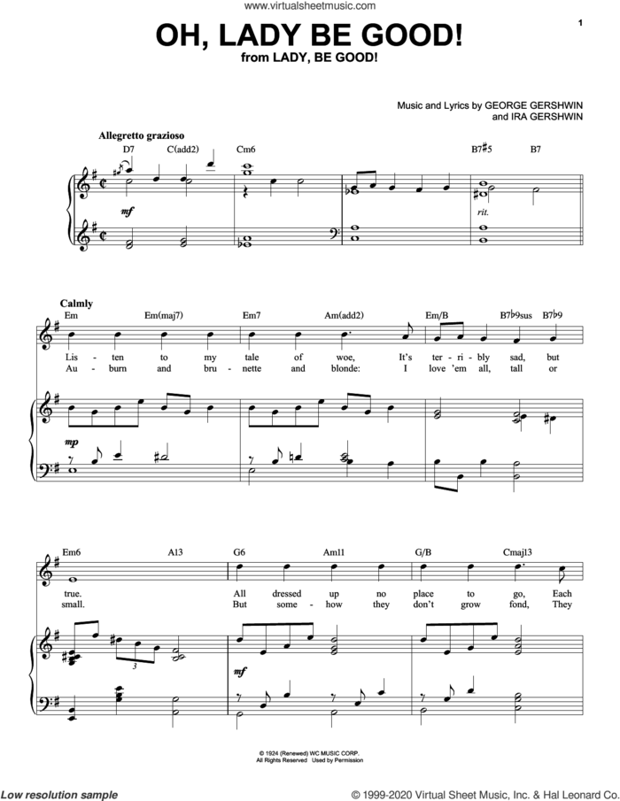 Oh, Lady Be Good! [Jazz version] (arr. Brent Edstrom) sheet music for voice and piano (High Voice) by George Gershwin and Ira Gershwin, intermediate skill level