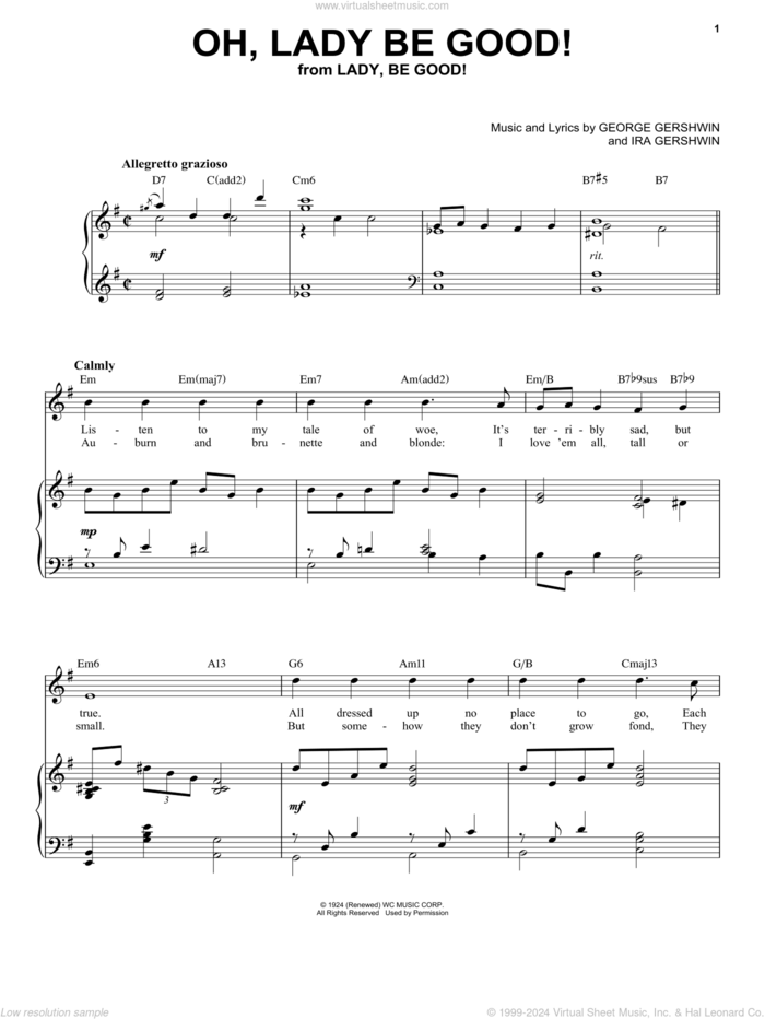 Oh, Lady Be Good! [Jazz version] (arr. Brent Edstrom) sheet music for voice and piano (High Voice) by George Gershwin and Ira Gershwin, intermediate skill level