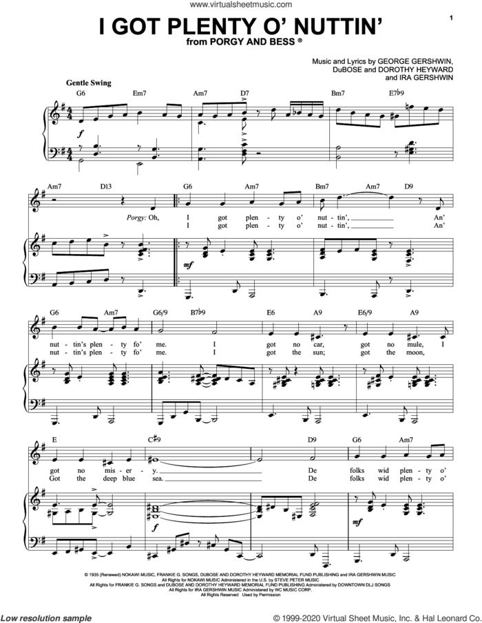 I Got Plenty O' Nuttin' [Jazz version] (arr. Brent Edstrom) sheet music for voice and piano (High Voice) by George Gershwin, Dorothy Heyward, DuBose Heyward and Ira Gershwin, intermediate skill level