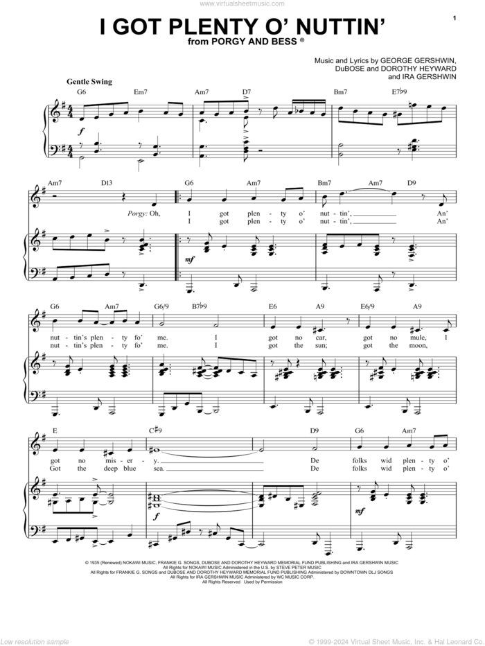 I Got Plenty O' Nuttin' [Jazz version] (arr. Brent Edstrom) sheet music for voice and piano (High Voice) by George Gershwin, Dorothy Heyward, DuBose Heyward and Ira Gershwin, intermediate skill level