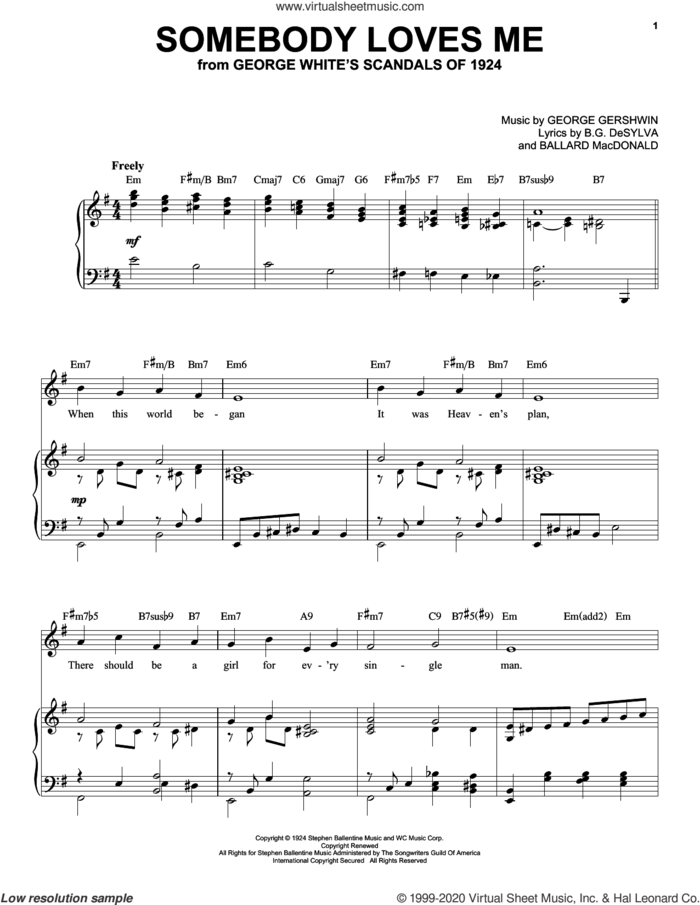 Somebody Loves Me [Jazz version] (arr. Brent Edstrom) sheet music for voice and piano (High Voice) by George Gershwin, Ballard MacDonald and Buddy DeSylva, intermediate skill level