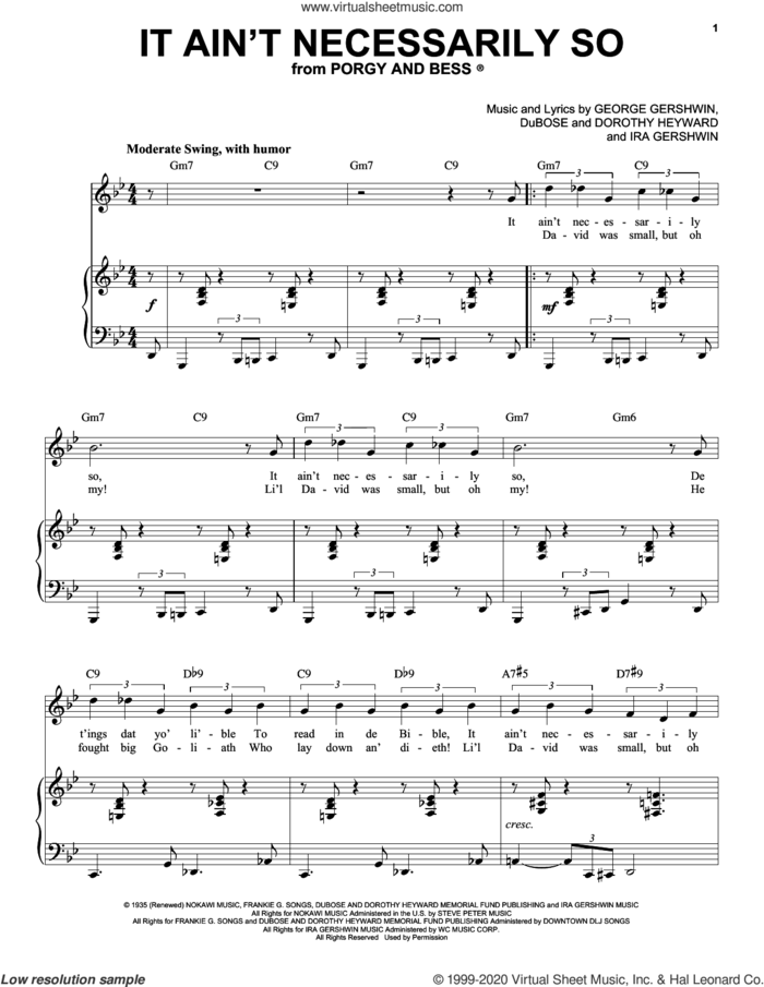 It Ain't Necessarily So [Jazz version] (arr. Brent Edstrom) sheet music for voice and piano (High Voice) by George Gershwin, Dorothy Heyward, DuBose Heyward and Ira Gershwin, intermediate skill level