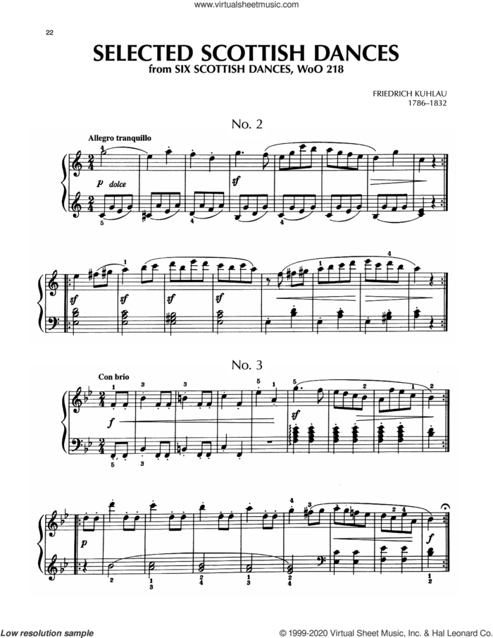 Scottish Dance No. 2 sheet music for piano solo by Friedrich Daniel Rudolf Kuhlau, classical score, intermediate skill level