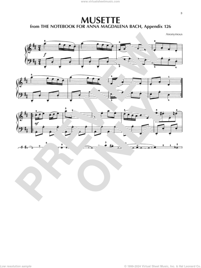 Musette In D Major, BWV Appendix 126 sheet music for piano solo by Notebook for Anna Magdalena Bach and Anonymous, classical score, intermediate skill level