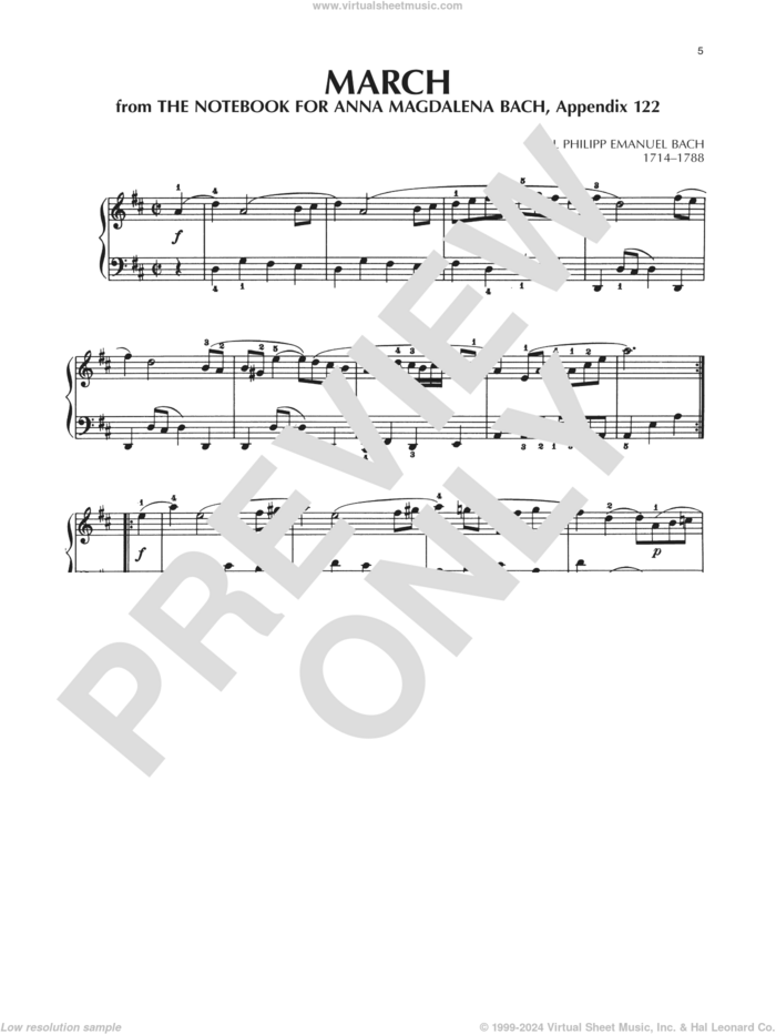 March In D Major, BWV Appendix 122 sheet music for piano solo by Carl Philipp Emanuel Bach and Carl Philip Emanuel Bach, classical score, intermediate skill level