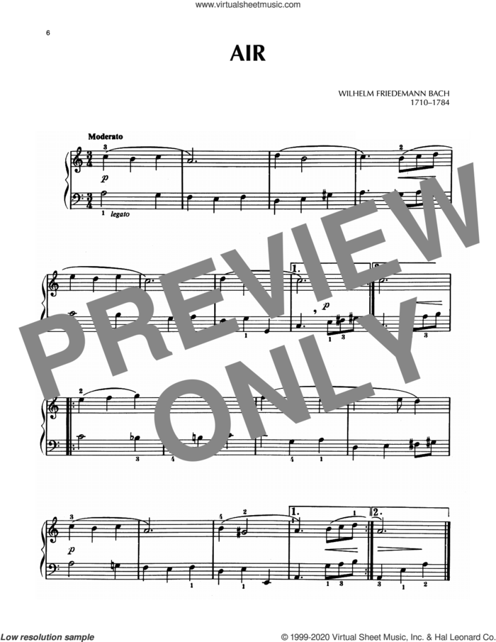 Air In A Minor sheet music for piano solo by Wilhelm Friedemann Bach, classical score, intermediate skill level