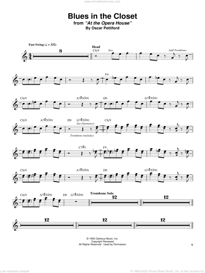 Blues In The Closet sheet music for tenor saxophone solo (transcription) by Stan Getz and Oscar Pettiford, intermediate tenor saxophone (transcription)