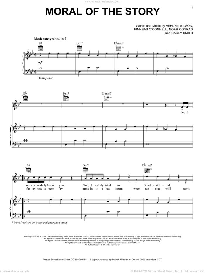 Moral Of The Story sheet music for voice, piano or guitar by Ashe, Ashlyn Willson, Casey Smith and Noah Conrad, intermediate skill level