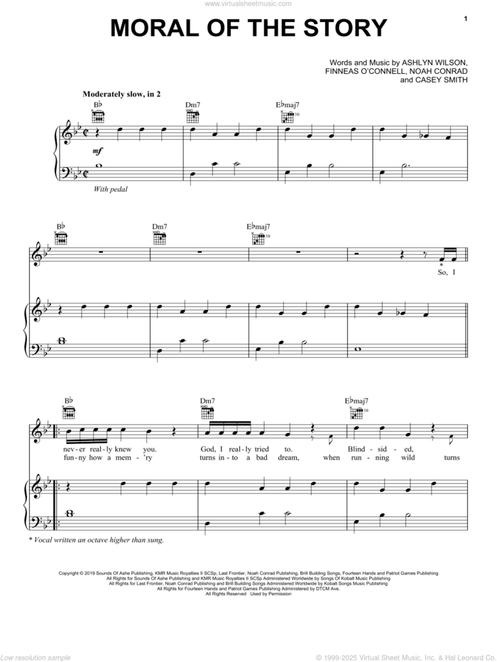 Moral Of The Story sheet music for voice, piano or guitar by Ashe, Ashlyn Willson, Casey Smith and Noah Conrad, intermediate skill level