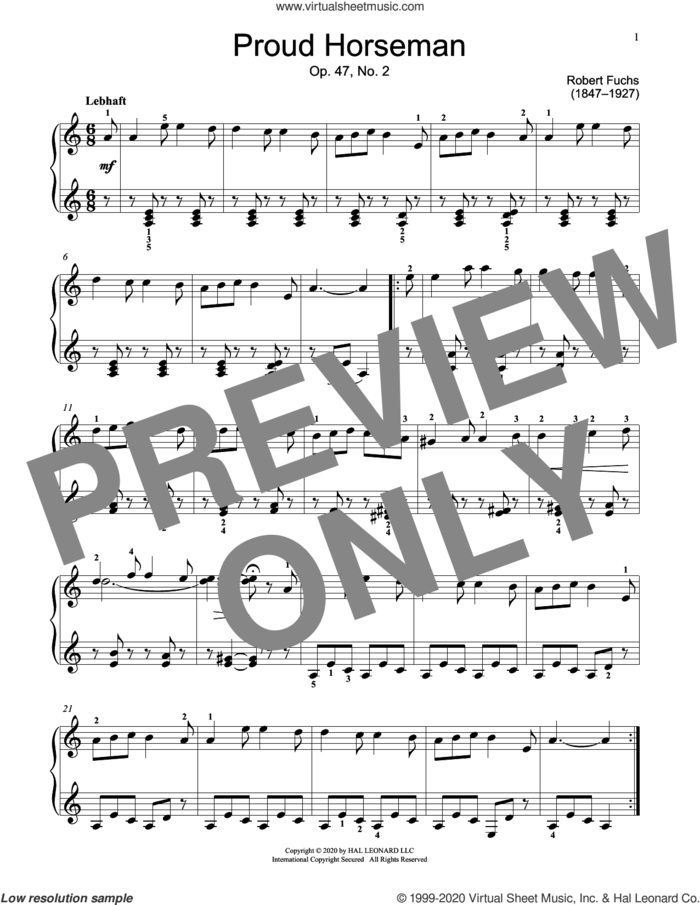 Proud Horseman, Op. 47, No. 2 sheet music for piano solo (elementary) by Robert Fuchs and Jennifer Linn, classical score, beginner piano (elementary)