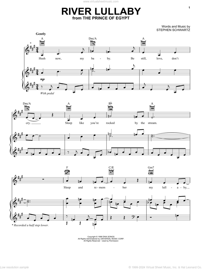River Lullaby (from The Prince Of Egypt) sheet music for voice, piano or guitar by Amy Grant and Stephen Schwartz, intermediate skill level