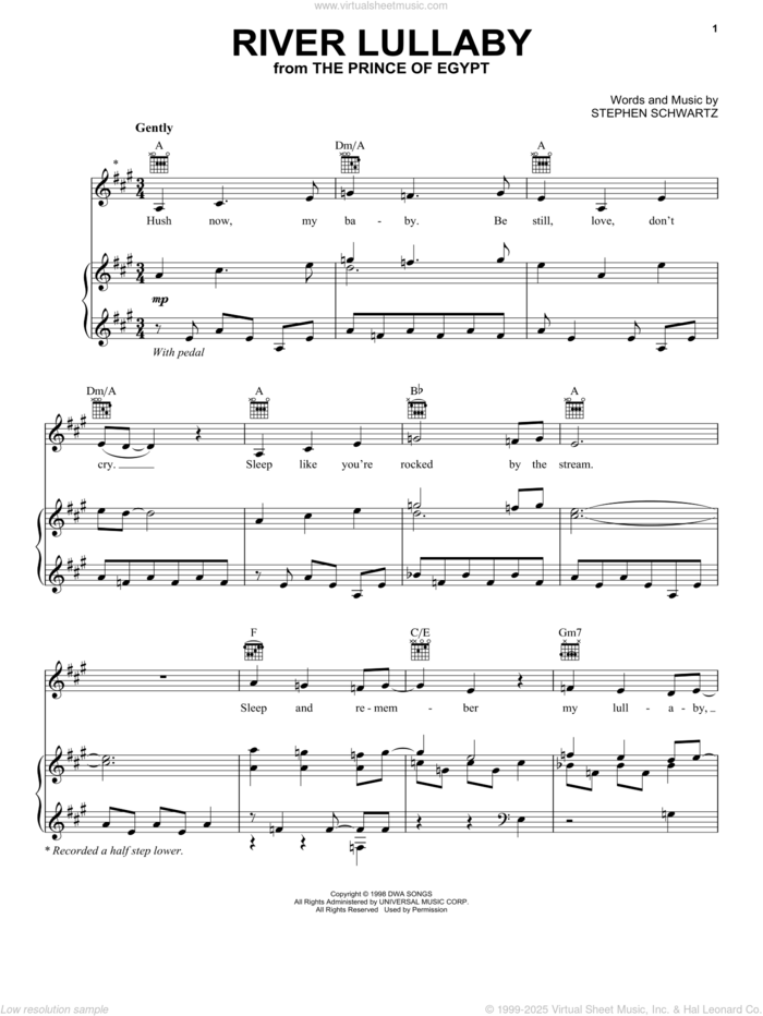 River Lullaby (from The Prince Of Egypt) sheet music for voice, piano or guitar by Amy Grant and Stephen Schwartz, intermediate skill level