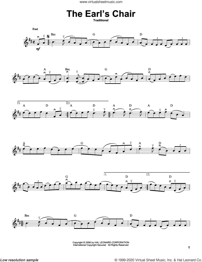 The Earl's Chair sheet music for violin solo, intermediate skill level