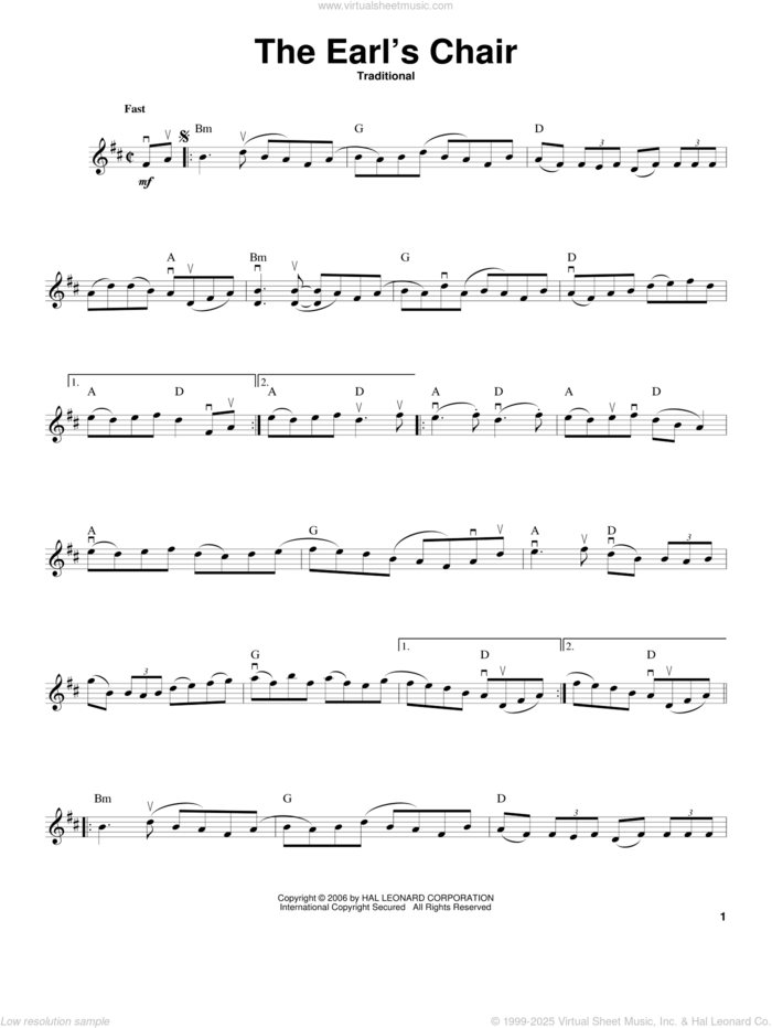 The Earl's Chair sheet music for violin solo, intermediate skill level