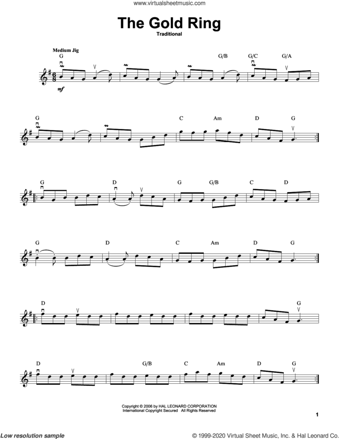 The Gold Ring sheet music for violin solo, intermediate skill level