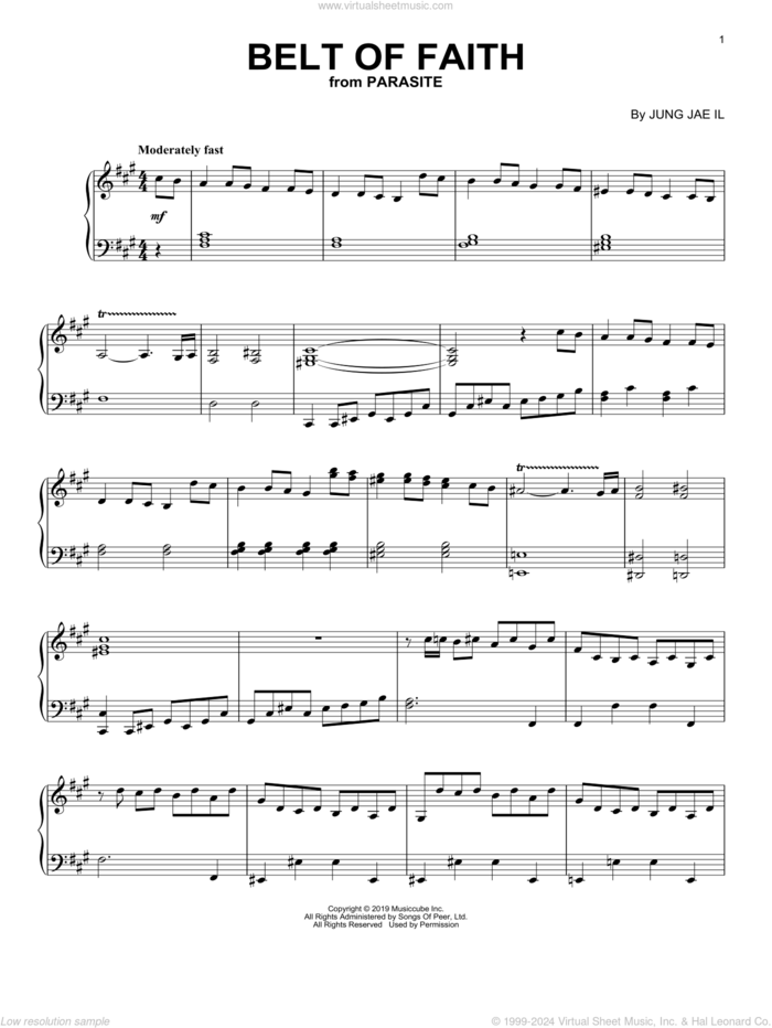 Belt Of Faith (from Parasite) sheet music for piano solo by Jung Jaeil, intermediate skill level