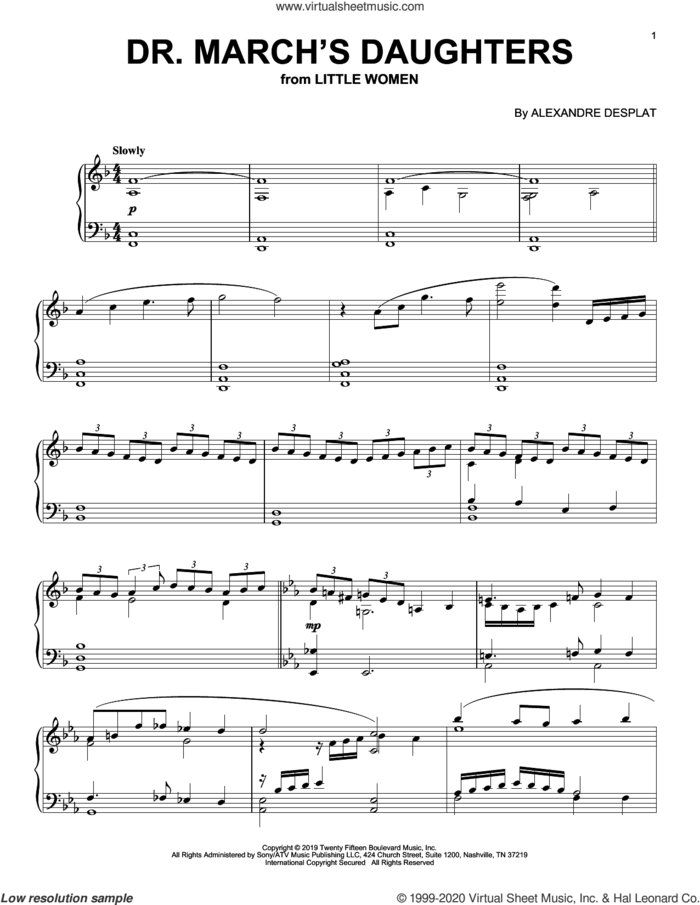 Dr. March's Daughters (from the Motion Picture Little Women) sheet music for piano solo by Alexandre Desplat, intermediate skill level
