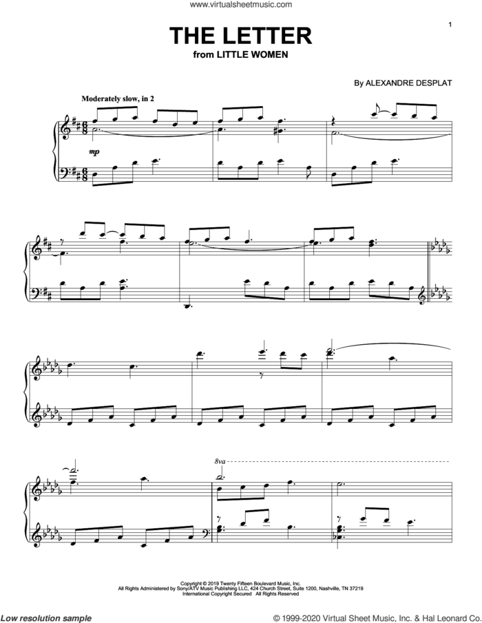 The Letter (from the Motion Picture Little Women) sheet music for piano solo by Alexandre Desplat, intermediate skill level