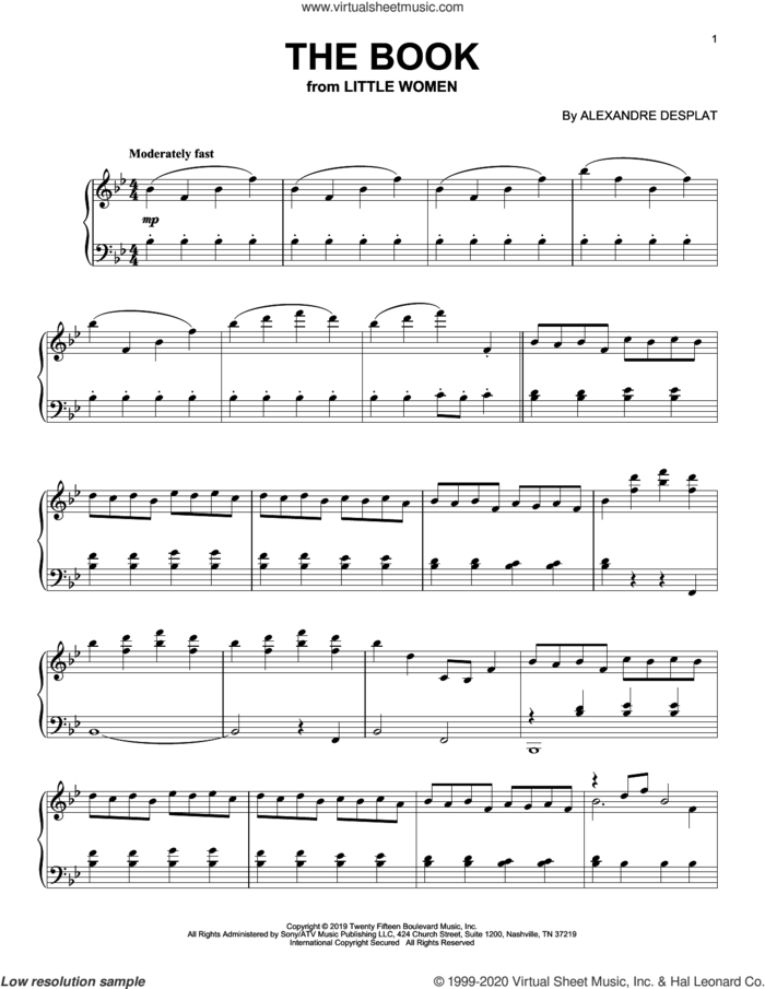 The Book (from the Motion Picture Little Women) sheet music for piano solo by Alexandre Desplat, intermediate skill level
