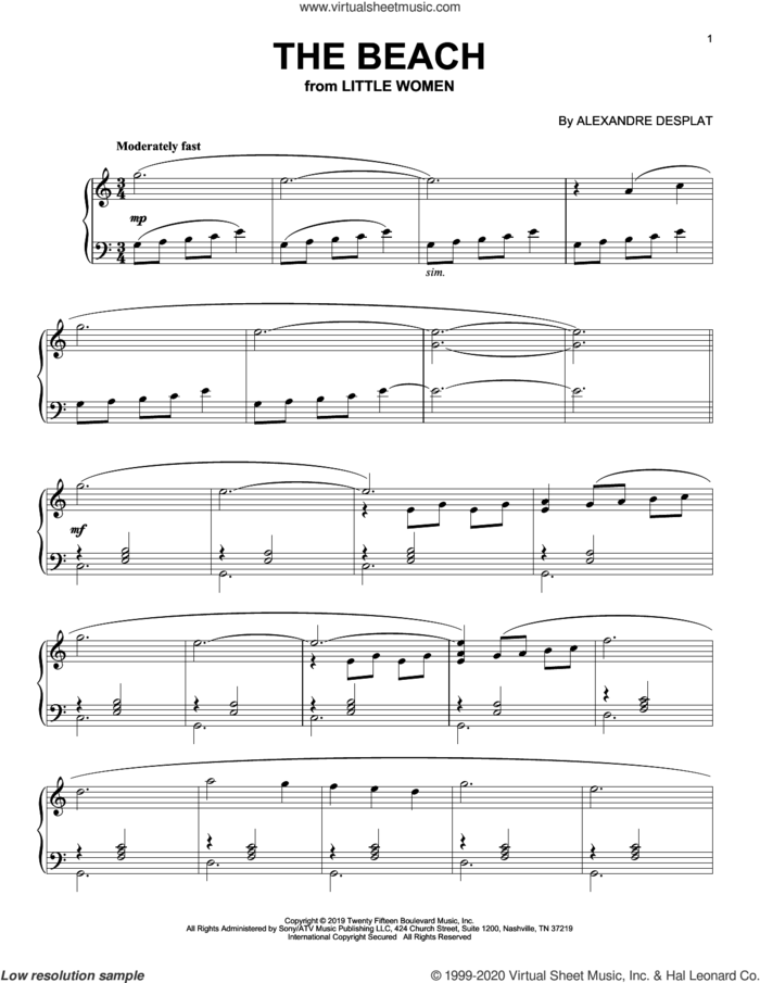 The Beach (from the Motion Picture Little Women) sheet music for piano solo by Alexandre Desplat, intermediate skill level
