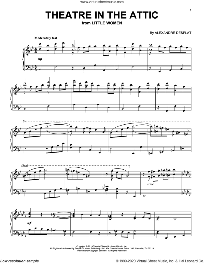 Theatre In The Attic (from the Motion Picture Little Women) sheet music for piano solo by Alexandre Desplat, intermediate skill level