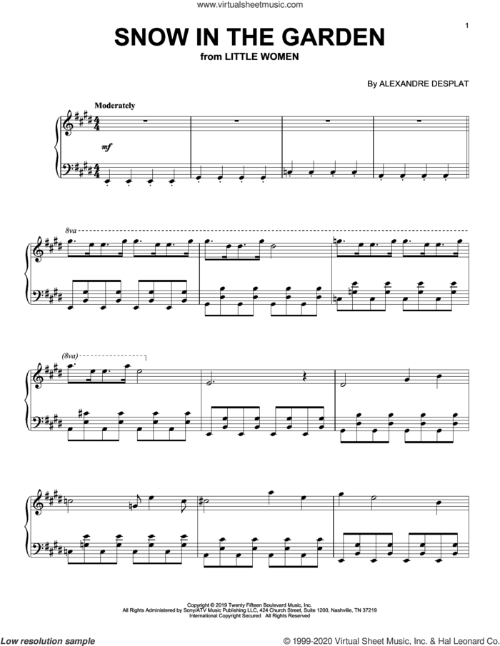 Snow In The Garden (from the Motion Picture Little Women) sheet music for piano solo by Alexandre Desplat, intermediate skill level