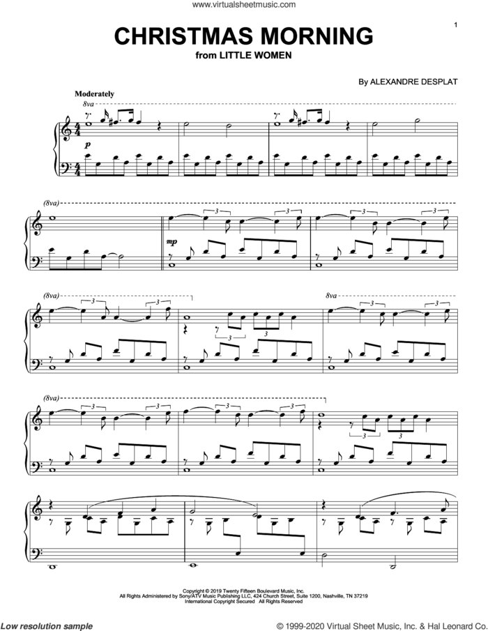 Christmas Morning (from the Motion Picture Little Women) sheet music for piano solo by Alexandre Desplat, intermediate skill level