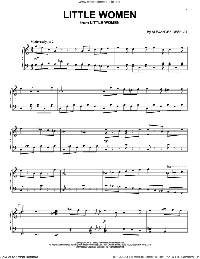 Little Women (from the Motion Picture Little Women) sheet music for piano solo by Alexandre Desplat, intermediate skill level