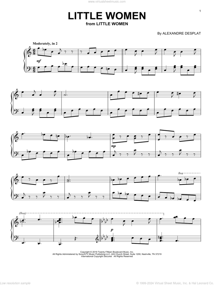 Little Women (from the Motion Picture Little Women) sheet music for piano solo by Alexandre Desplat, intermediate skill level