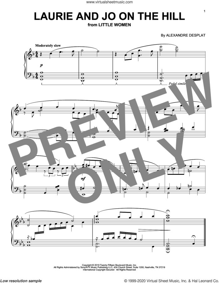 Laurie And Jo On The Hill (from the Motion Picture Little Women) sheet music for piano solo by Alexandre Desplat, intermediate skill level