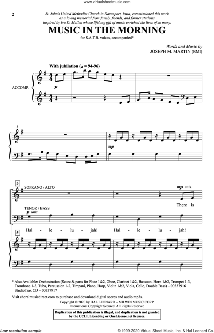 Music In The Morning sheet music for choir (SATB: soprano, alto, tenor, bass) by Joseph M. Martin, intermediate skill level