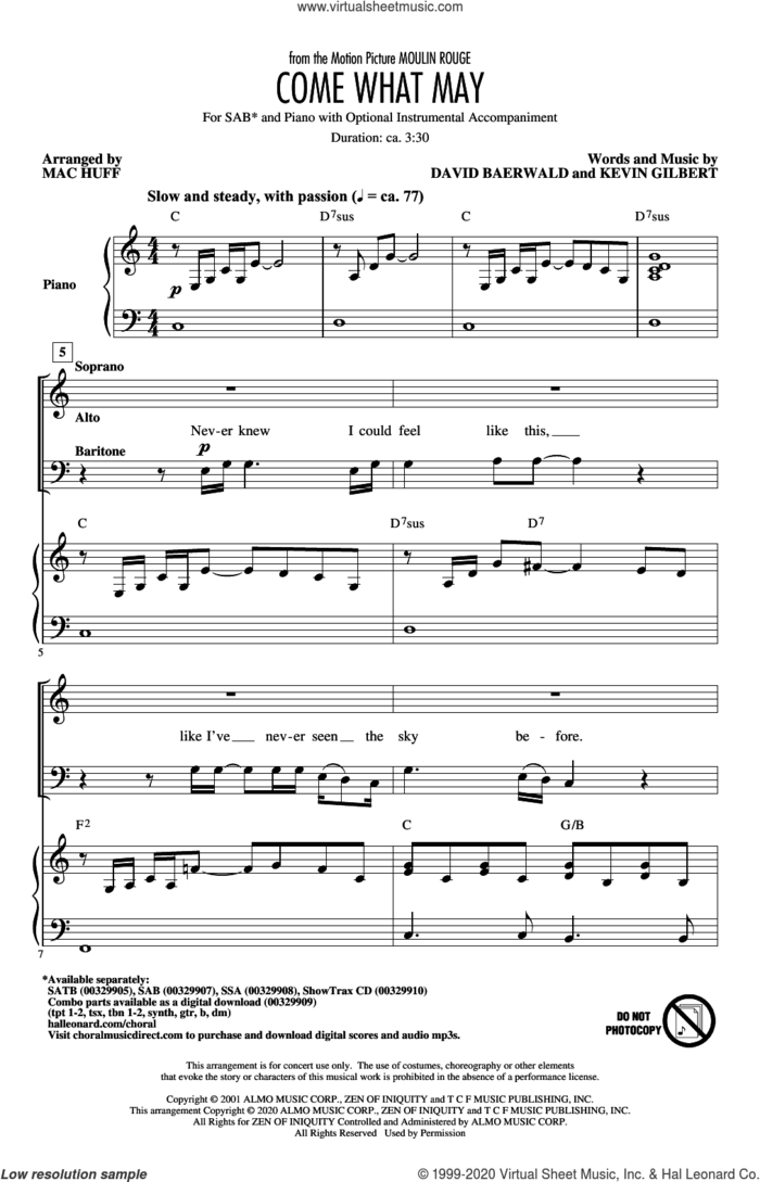 Come What May (from Moulin Rouge) (arr. Mac Huff) sheet music for choir (SAB: soprano, alto, bass) by Nicole Kidman & Ewan McGregor, Mac Huff, Nicole Kidman and Ewan McGregor, David Baerwald and Kevin Gilbert, intermediate skill level
