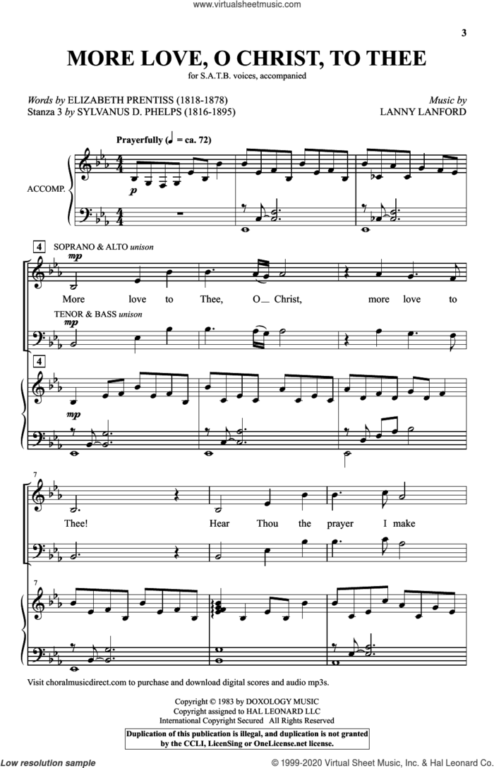 More Love, O Christ, To Thee sheet music for choir (SATB: soprano, alto, tenor, bass) by Elizabeth Prentiss and Sylvanus D. Phelps and Lanny Lanford, Lanny Lanford, Elizabeth Prentiss and Sylvanus D. Phelps, intermediate skill level